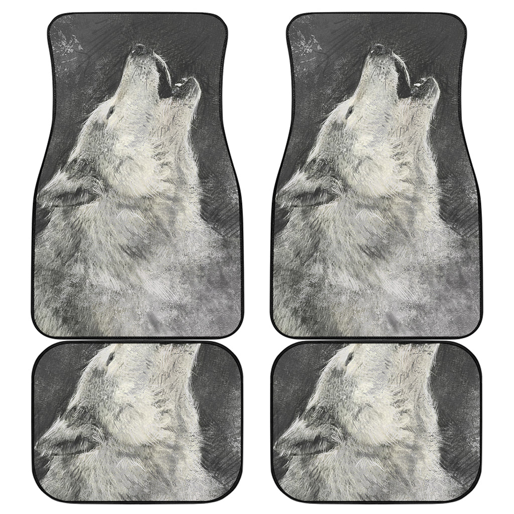 Monochrome Howling Wolf Print Front and Back Car Floor Mats