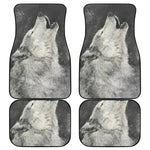 Monochrome Howling Wolf Print Front and Back Car Floor Mats