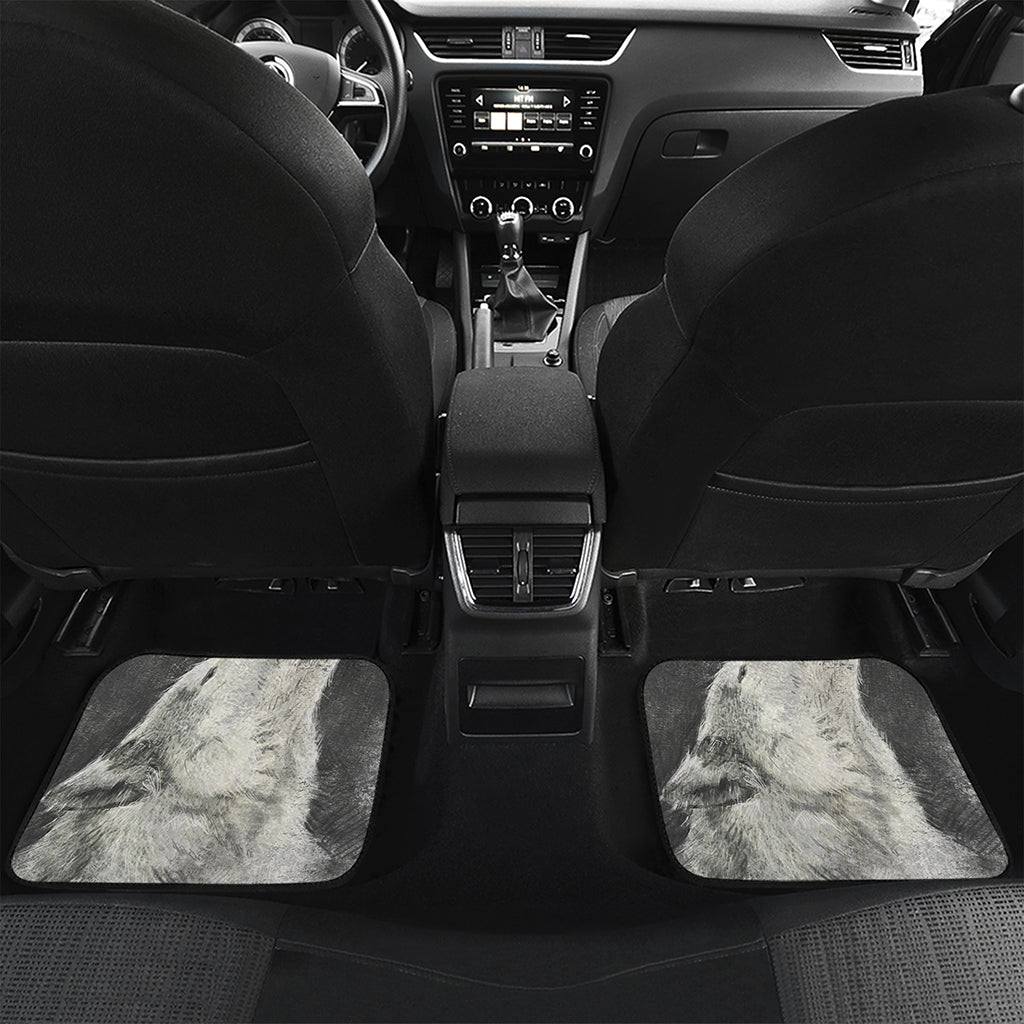 Monochrome Howling Wolf Print Front and Back Car Floor Mats
