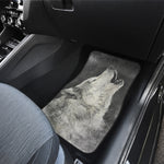 Monochrome Howling Wolf Print Front and Back Car Floor Mats