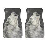 Monochrome Howling Wolf Print Front Car Floor Mats