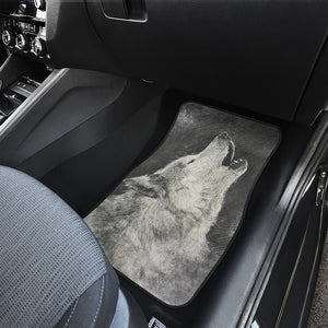 Monochrome Howling Wolf Print Front Car Floor Mats