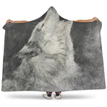 Monochrome Howling Wolf Print Hooded Blanket
