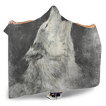 Monochrome Howling Wolf Print Hooded Blanket