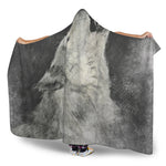 Monochrome Howling Wolf Print Hooded Blanket