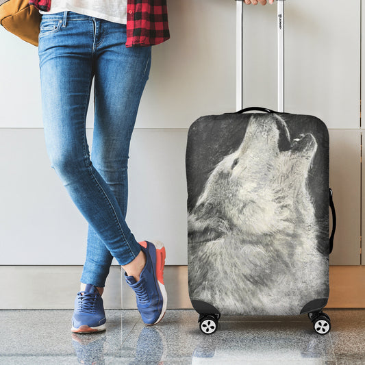 Monochrome Howling Wolf Print Luggage Cover
