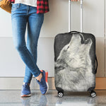 Monochrome Howling Wolf Print Luggage Cover