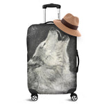 Monochrome Howling Wolf Print Luggage Cover