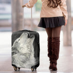 Monochrome Howling Wolf Print Luggage Cover