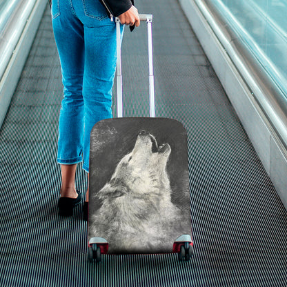 Monochrome Howling Wolf Print Luggage Cover