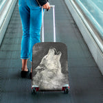 Monochrome Howling Wolf Print Luggage Cover