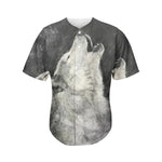 Monochrome Howling Wolf Print Men's Baseball Jersey