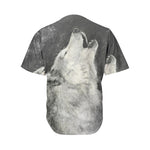 Monochrome Howling Wolf Print Men's Baseball Jersey