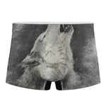 Monochrome Howling Wolf Print Men's Boxer Briefs