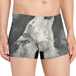 Monochrome Howling Wolf Print Men's Boxer Briefs