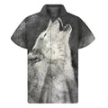 Monochrome Howling Wolf Print Men's Short Sleeve Shirt