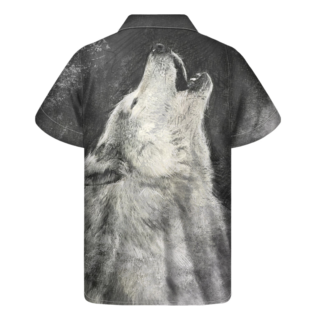Monochrome Howling Wolf Print Men's Short Sleeve Shirt