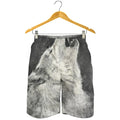 Monochrome Howling Wolf Print Men's Shorts