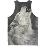 Monochrome Howling Wolf Print Men's Tank Top