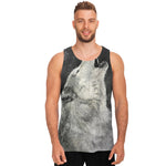 Monochrome Howling Wolf Print Men's Tank Top