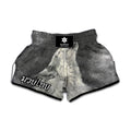 Monochrome Howling Wolf Print Muay Thai Boxing Shorts