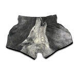 Monochrome Howling Wolf Print Muay Thai Boxing Shorts