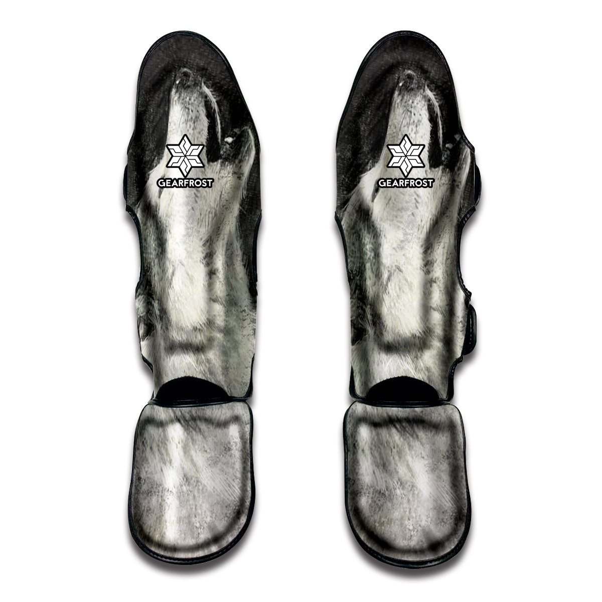 Monochrome Howling Wolf Print Muay Thai Shin Guard