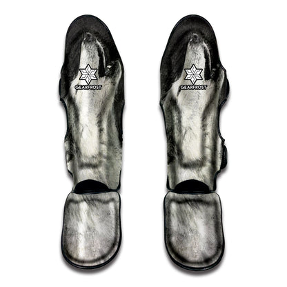 Monochrome Howling Wolf Print Muay Thai Shin Guard