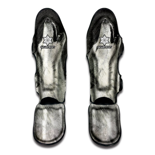 Monochrome Howling Wolf Print Muay Thai Shin Guard