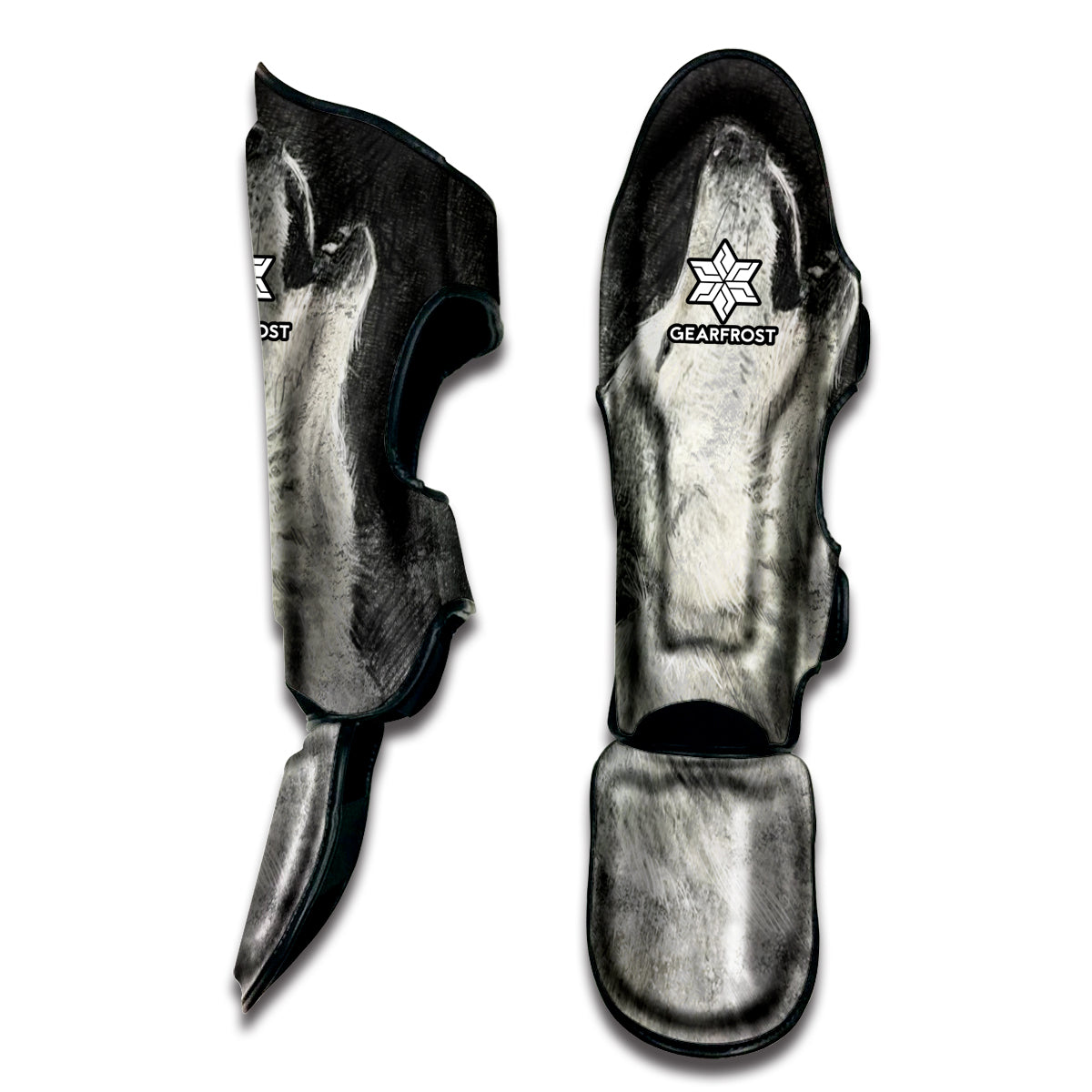 Monochrome Howling Wolf Print Muay Thai Shin Guard