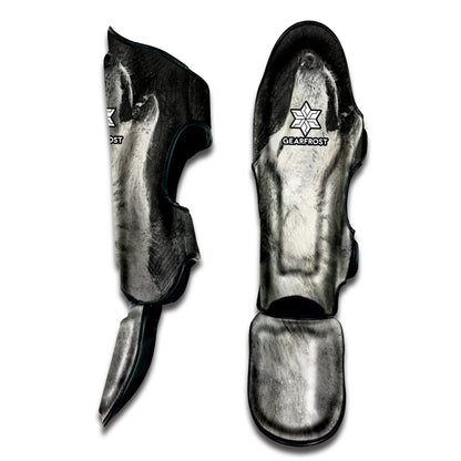 Monochrome Howling Wolf Print Muay Thai Shin Guard