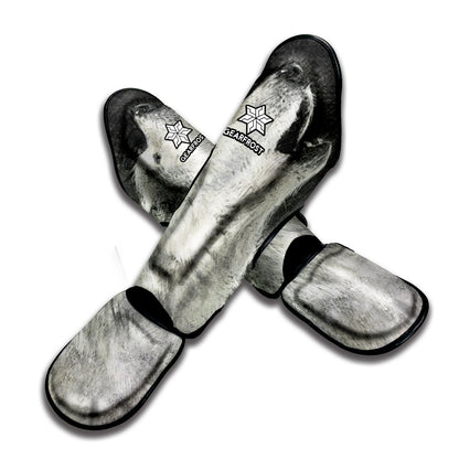 Monochrome Howling Wolf Print Muay Thai Shin Guard