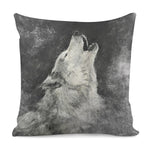 Monochrome Howling Wolf Print Pillow Cover