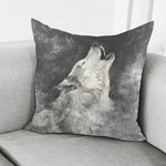 Monochrome Howling Wolf Print Pillow Cover