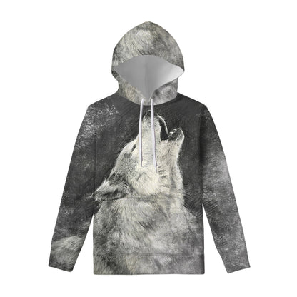 Monochrome Howling Wolf Print Pullover Hoodie