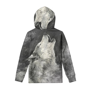 Monochrome Howling Wolf Print Pullover Hoodie