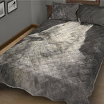 Monochrome Howling Wolf Print Quilt Bed Set
