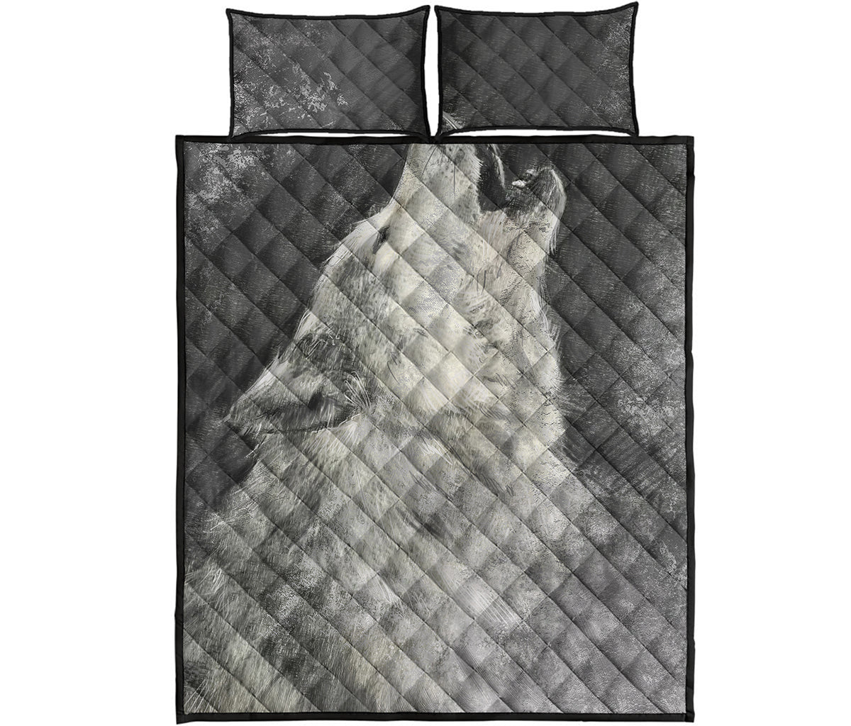 Monochrome Howling Wolf Print Quilt Bed Set