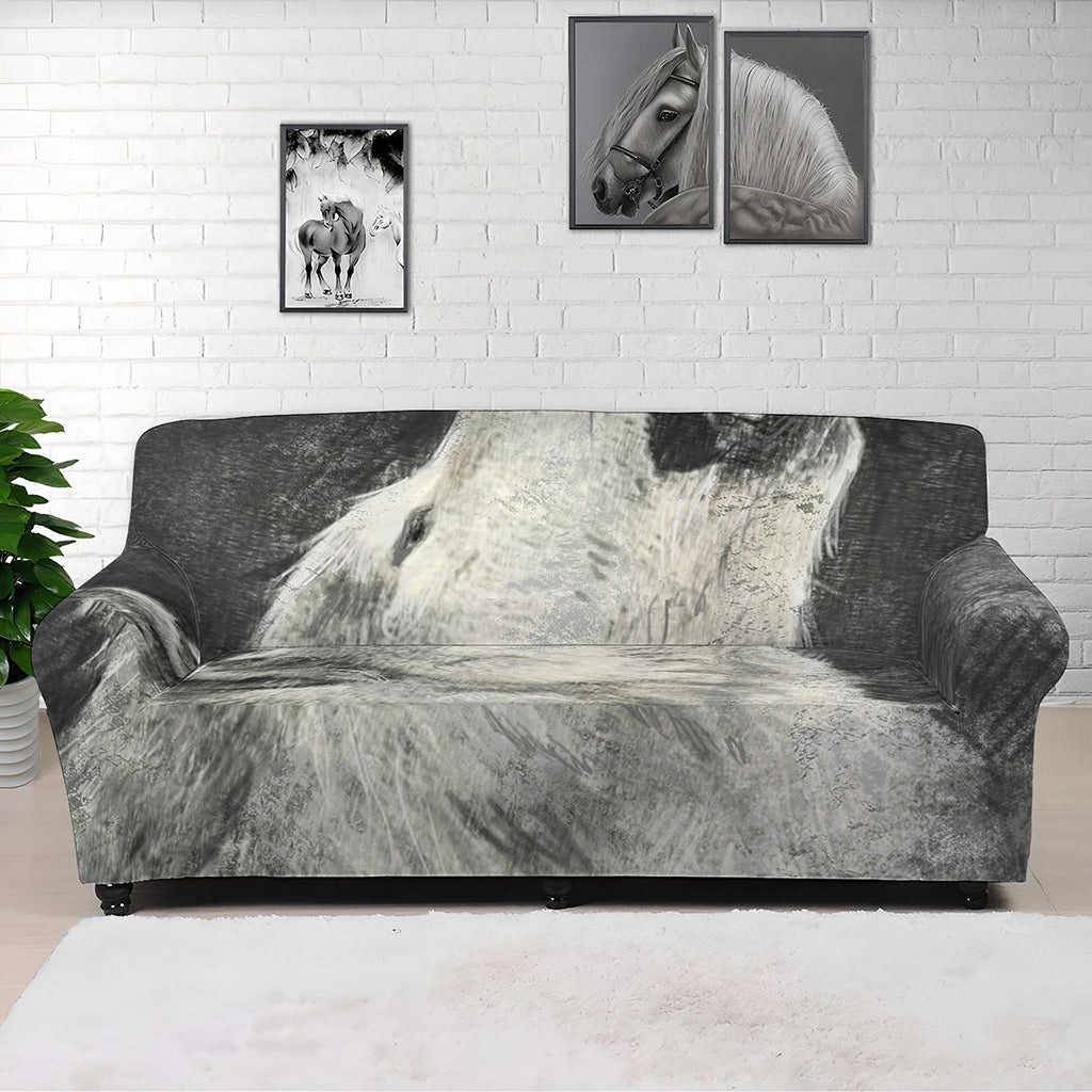 Monochrome Howling Wolf Print Sofa Cover