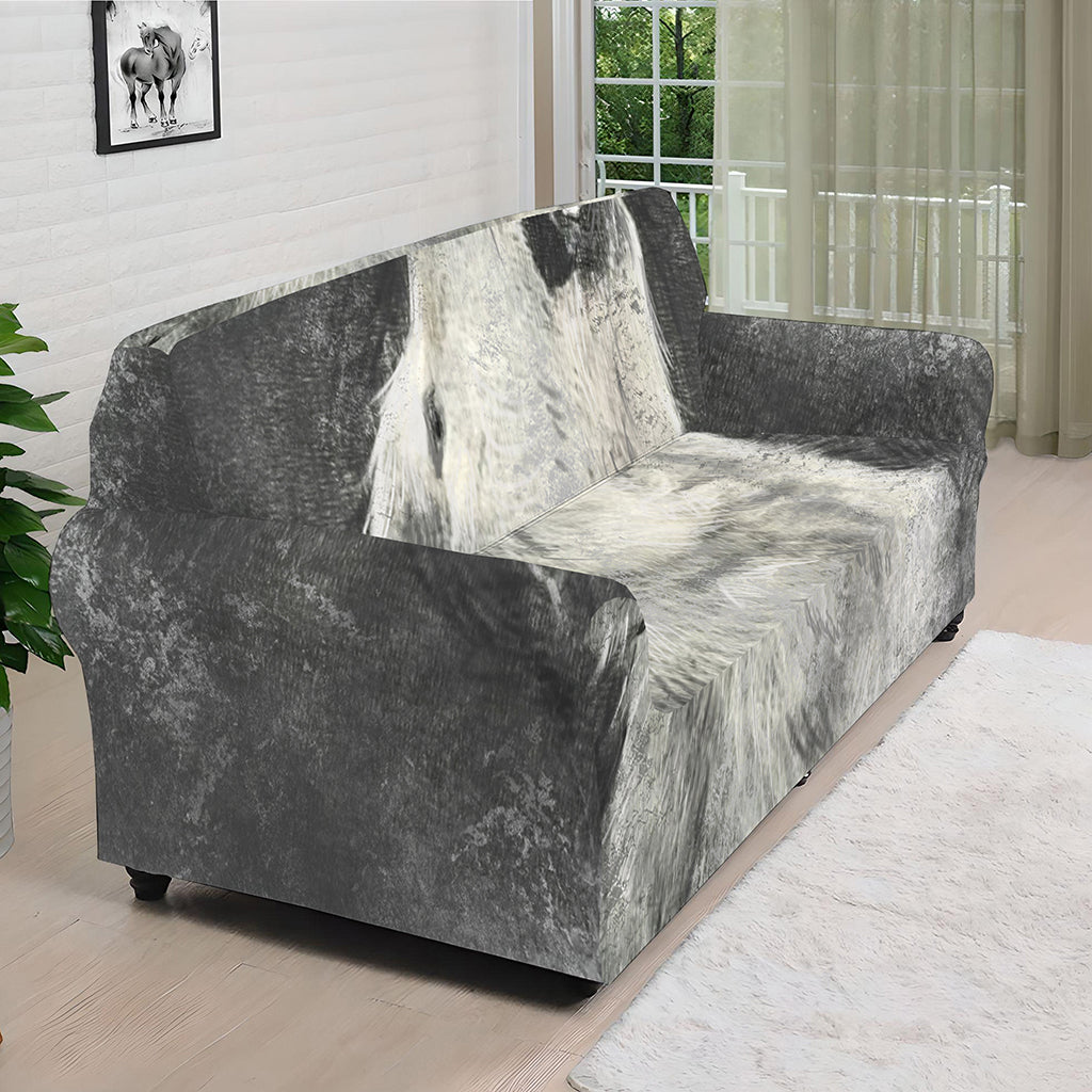 Monochrome Howling Wolf Print Sofa Cover