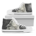 Monochrome Howling Wolf Print White High Top Sneakers