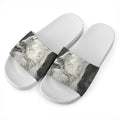 Monochrome Howling Wolf Print White Slide Sandals