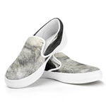 Monochrome Howling Wolf Print White Slip On Shoes