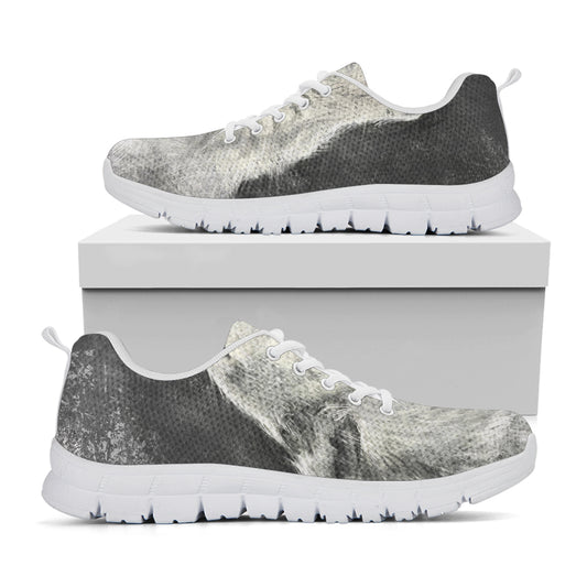 Monochrome Howling Wolf Print White Sneakers