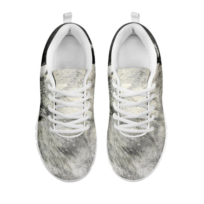 Monochrome Howling Wolf Print White Sneakers
