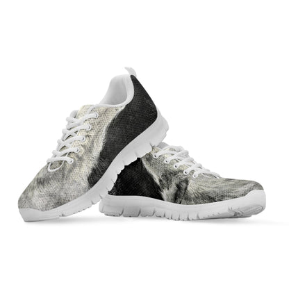 Monochrome Howling Wolf Print White Sneakers