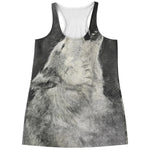 Monochrome Howling Wolf Print Women's Racerback Tank Top