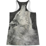 Monochrome Howling Wolf Print Women's Racerback Tank Top