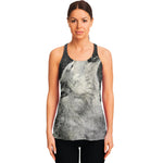 Monochrome Howling Wolf Print Women's Racerback Tank Top