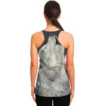 Monochrome Howling Wolf Print Women's Racerback Tank Top